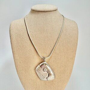 Sterling Silver 925 Freeform Scroll Design Pendant Necklace Size 17.5" Length